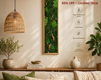 Bonsai Moss Wall Art, Preserved Moss Frame, Vertical Wood Decor, Natural Green Wall Hanging, Zen Home Decor, Mothers Day Gifts