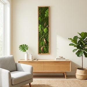 Moss Wall Art, Preserved Moss Bonsai Panel, Modern Hanging Greenery Decoration, Large Botanical Wooden Wall Frame, Eco-Friendly Home Gift
