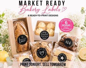 Sticker Sheet Template | Editable Bakery Packaging Stickers | Cottage Core Canva labels | Printable Small Business Insert | Bakery Branding
