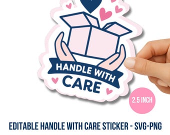 Handle With Care Aufkleber PNG, zerbrechliche Verpackungsetiketten, kleine Geschäftsaufkleber, Happy Mail Siegel, Cricut Print Cut SVG