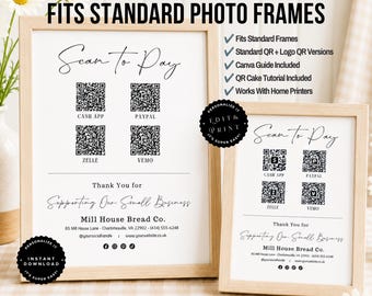 Scan To Pay Sign Template, Editable QR Code Sign, Venmo Cashless App Zelle PayPal Sign, Farmers Market Display, Home Bakery Canva Template