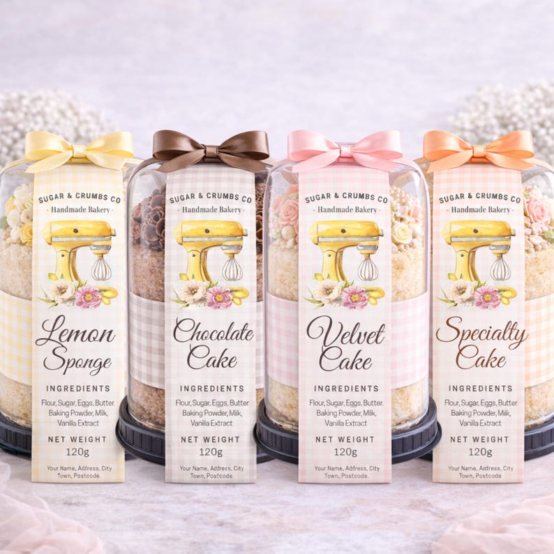 Mini Cake Tin Label Gingham – Printable Bakery Ingredients Label (set ...