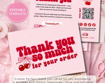 Editable Thank You Card Template Canva A6 | Small Business Packaging Insert | Cute Coquette Thank You Card | Shop Packaging Card