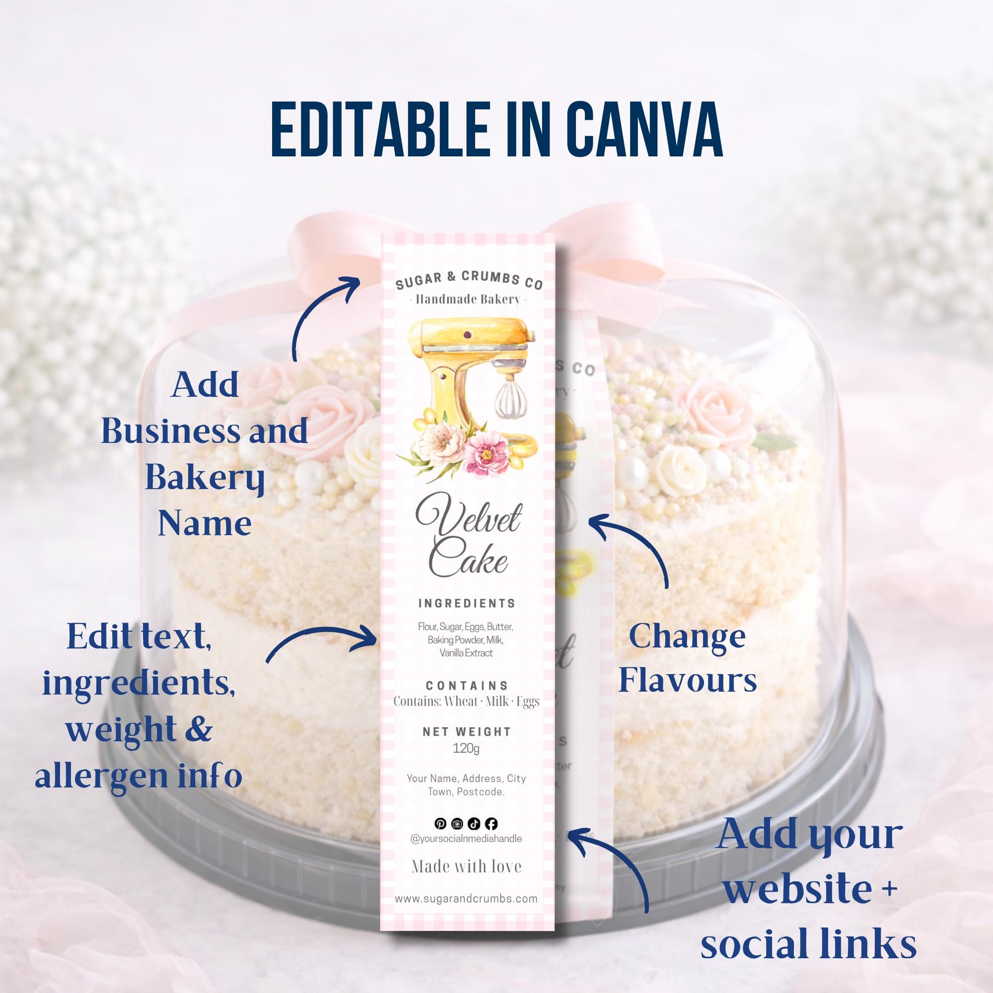 Mini Cake Tin Label Gingham – Printable Bakery Ingredients Label (set ...