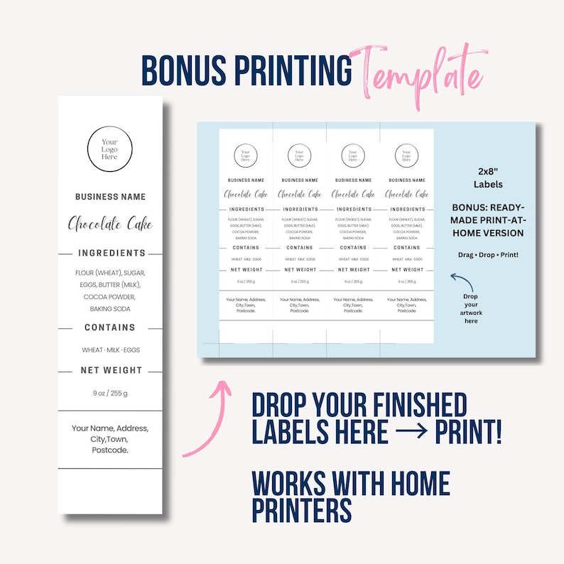 Mini Cake Tin Label Template | Printable 2x8 Inch Bakery Ingredients ...