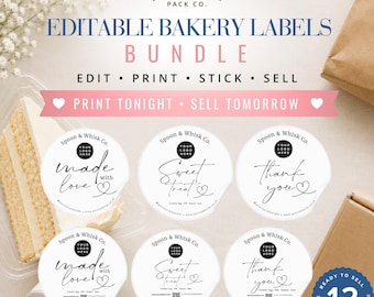Printable Bakery Circle Sticker Sheet, Editable Canva Cookies, Cakes, Thank You Labels 2” and 3”, Cottage Food Packaging, US Letter Template