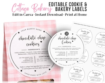 Editable Food Label Template Bundle | Cottage Food DIY Bakery Ingredients Labels | Cookie & Cupcake Packaging Stickers | Canva Printable