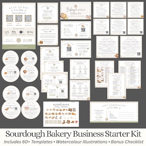 Sourdough Bakery Business Bundle Canva, Home Bakery Templates, Cottage Food Labels, Sourdough Bread Packaging, Care Cards, QR Code