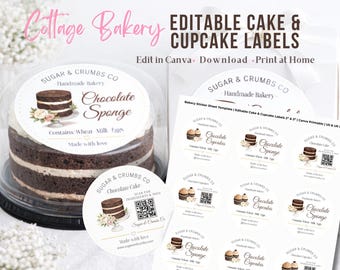 Bakery Sticker Sheet Template Editable Chocolate Cake and Cupcake Labels 2” and 3” Canva Printable Cottage Food Labels US and UK Letter
