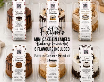 Editable Mini Cake Tin Labels 2x8" | Mini Loaf Cake Stickers | Cottage Food Labels, Bakery Ingredient Labels | Canva Template | Market Stall