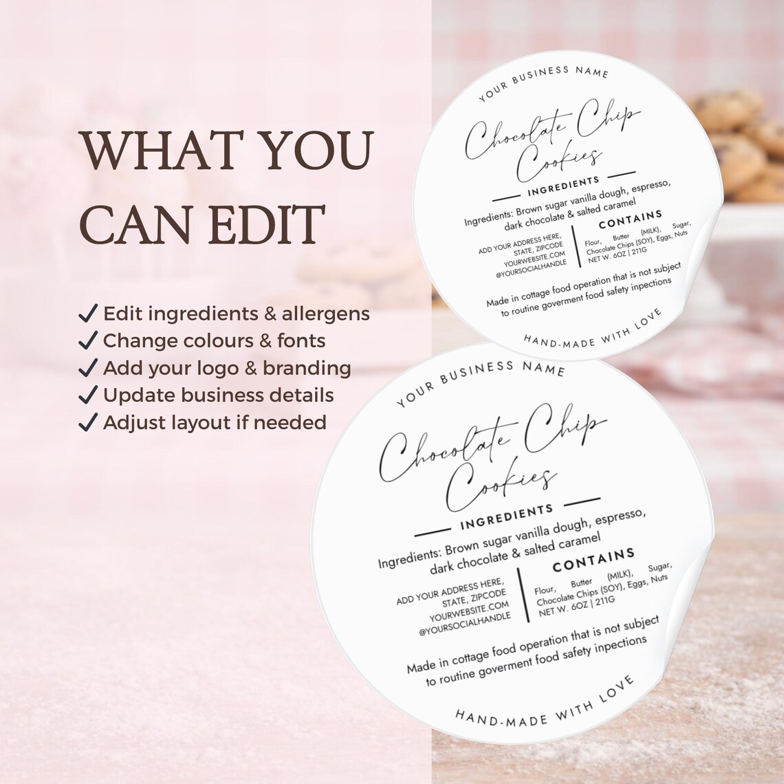 Cottage Food Label Template Canva Editable | Ingredients Sticker ...