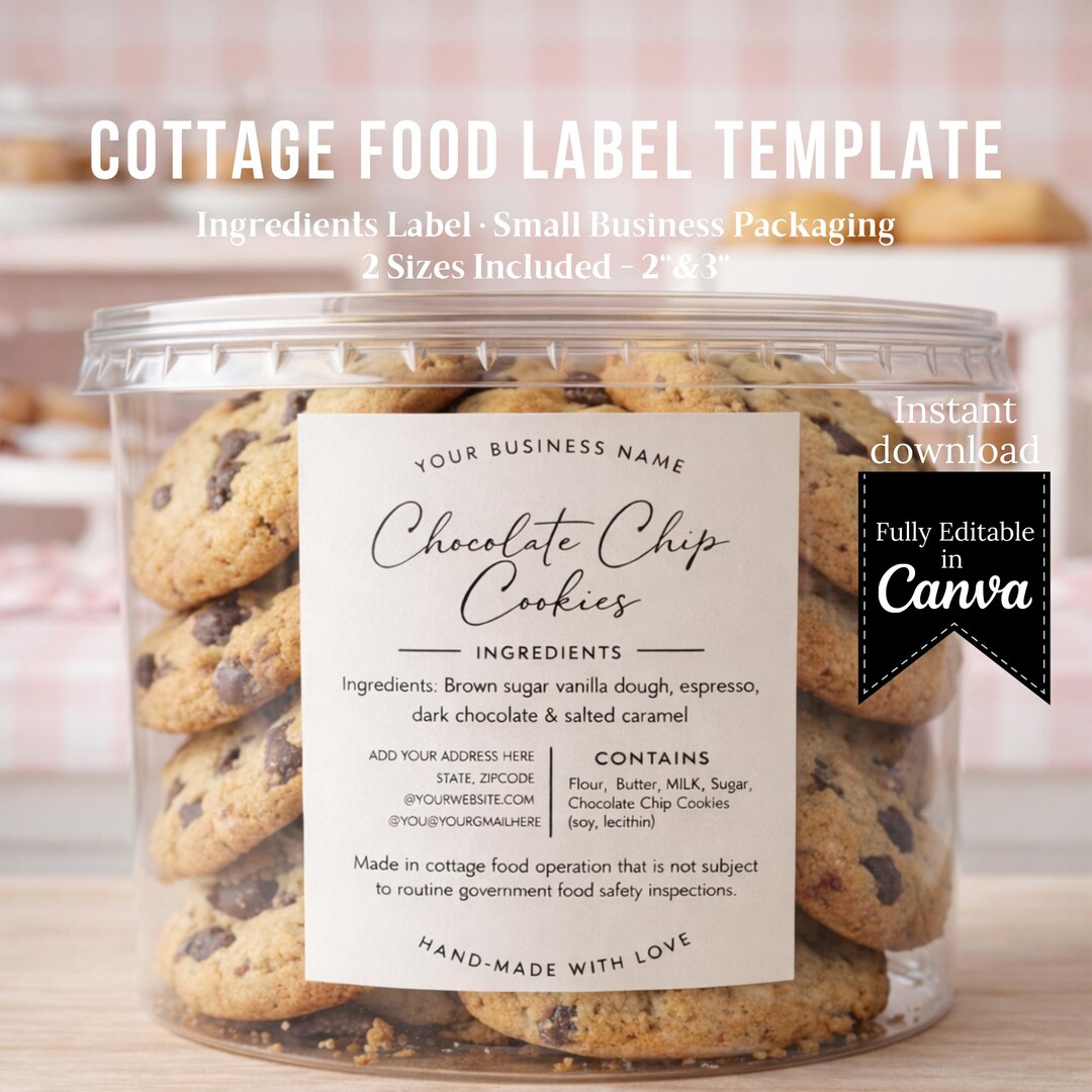 Cottage Food Label Template Canva Editable | Ingredients Sticker ...