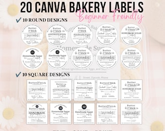 Editable Bakery Labels Canva Template | Cottage Law Food Label Bundle | Bakery Packaging Stickers | Round & Square Labels | Printable Label