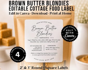 Cottage Food Label Template Canva Editable | Ingredients Sticker | Bakery Packaging Label | Cottage Law Food png, Small Business Packaging