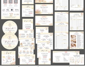 Lemon Bakery Business Starter Template Bundle | Editable Canva Templates | Gingham Packaging Set | 69 Bakery Templates | Printable Kit