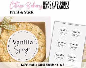 Printable Vanilla Cake Flavour Labels | Round Bakery Sticker Sheets 2" & 3" | Canva Cottage Law Food DIY Packaging Labels | US Letter