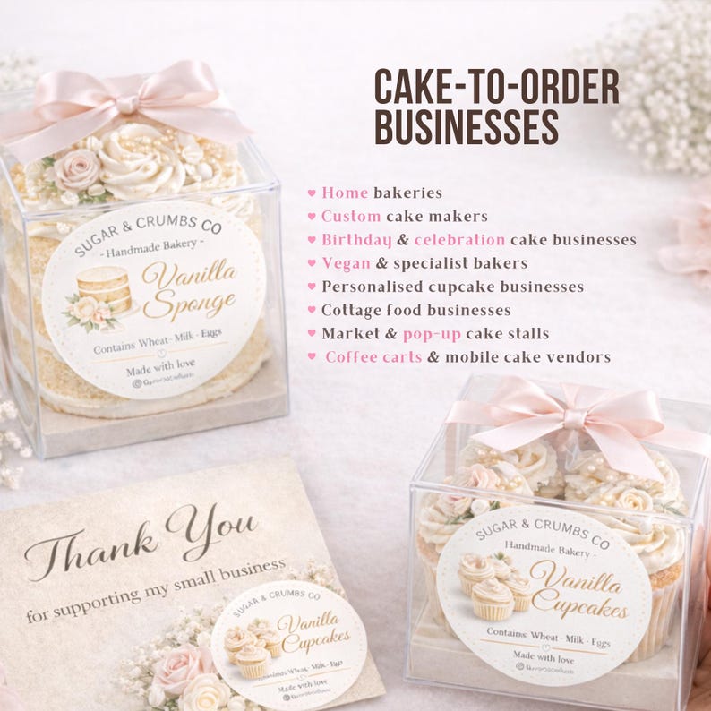 Printable Bakery Circle Sticker Sheet, Editable Canva Vanilla Cake and ...