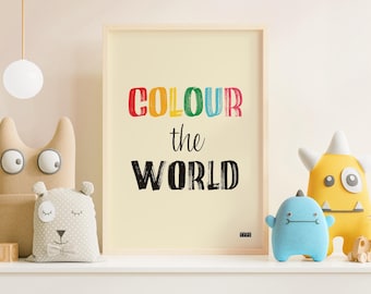 Colourful Kids Print - Motivational Typographic Wall Art - "Colour the World"