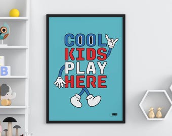 Children's Playroom Wall Art | Kids Play Here Typographic Print
