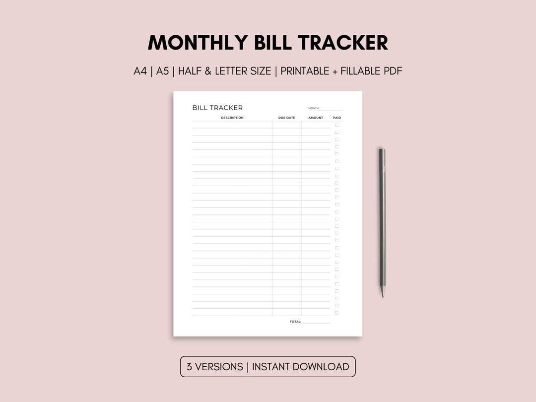 Monthly Bill Tracker Printable | Payment Checklist | Finance Planner ...