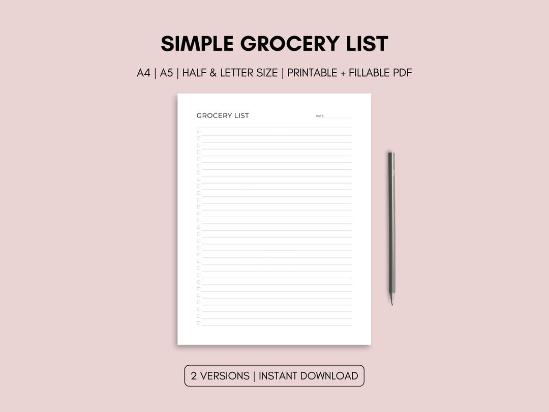Freenote List.pdf Simple Grocery List Printable Template | Food Shopping List Planner ...