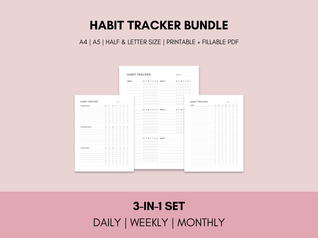 Habit Tracker Printable Set | Daily Weekly Monthly Routine Tracker ...