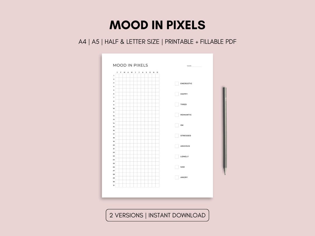 Mood in Pixels Printable | Daily Feelings Tracker | A Year in Pixels ...
