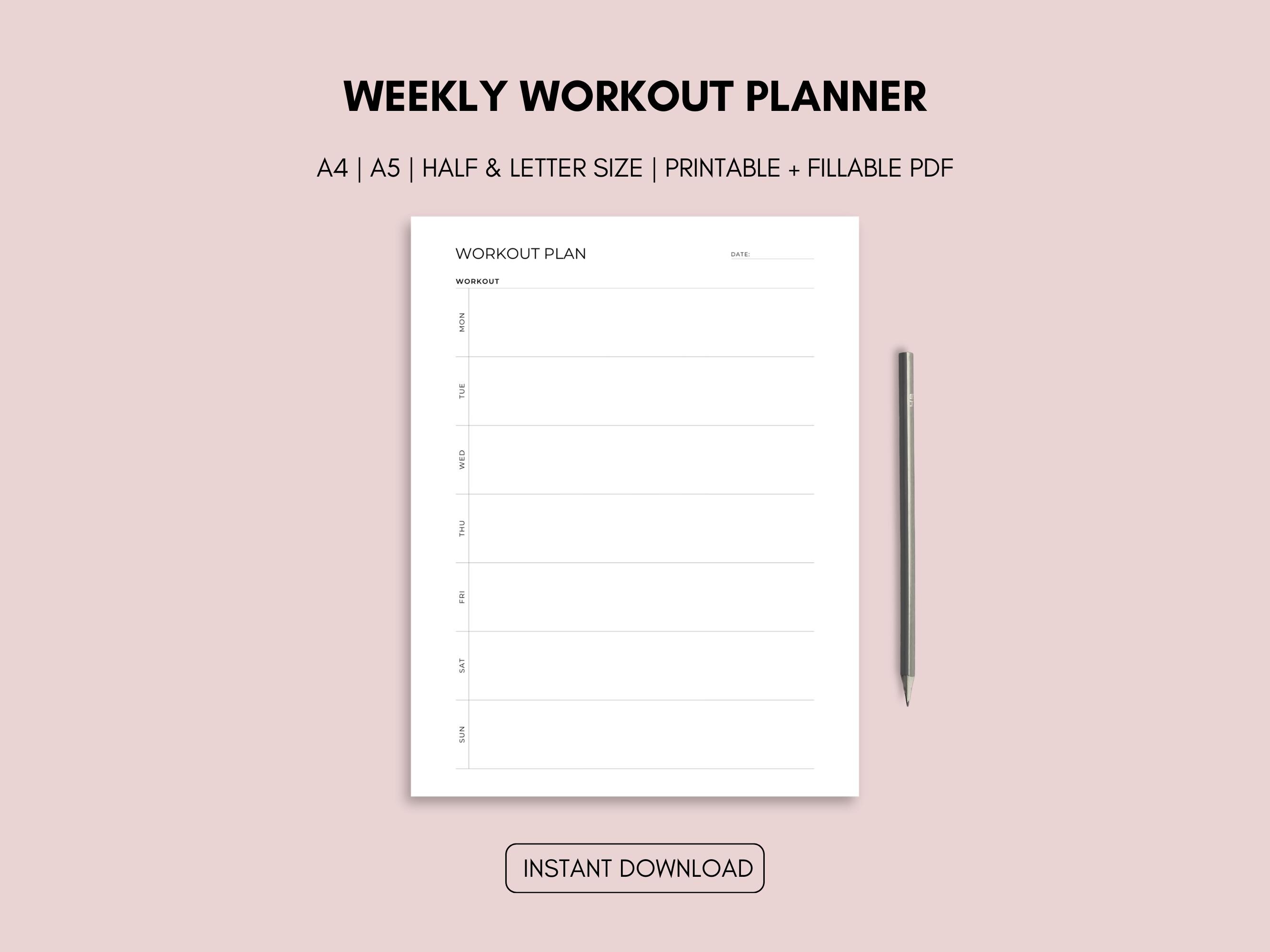 Weekly Workout Planner Printable | Exercise Log Fitness Journal Tracker ...