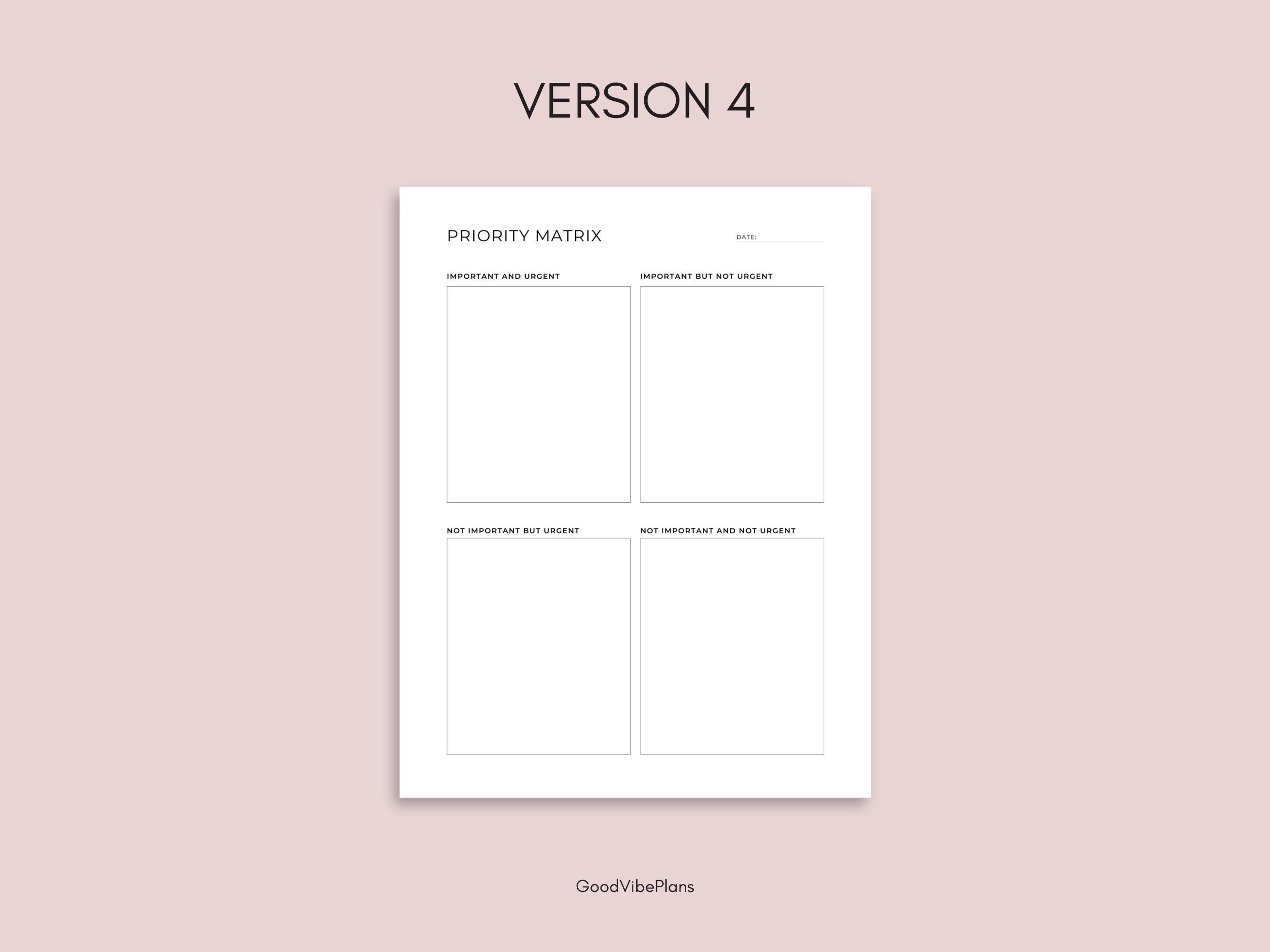 Priority Matrix Printable | Eisenhower Matrix | A4 A5 Letter Half Size ...