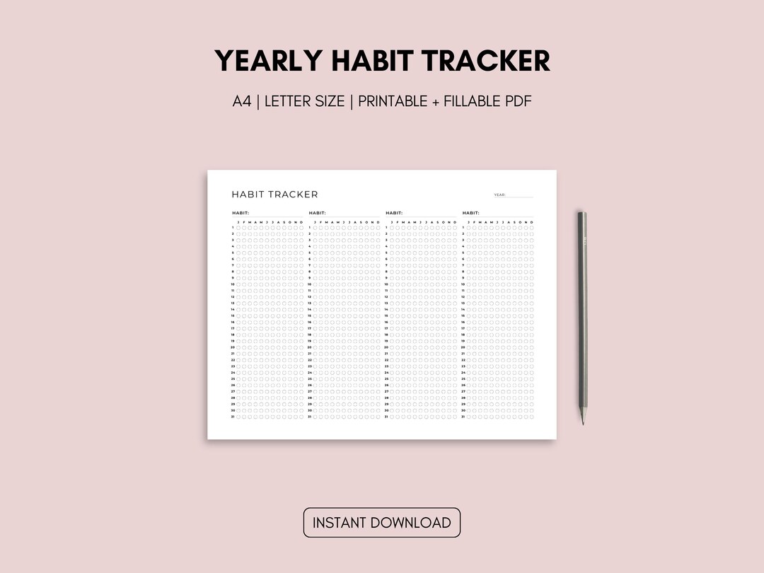 Yearly Habit Tracker Landscape Printable | Routine Tracker Checklist ...