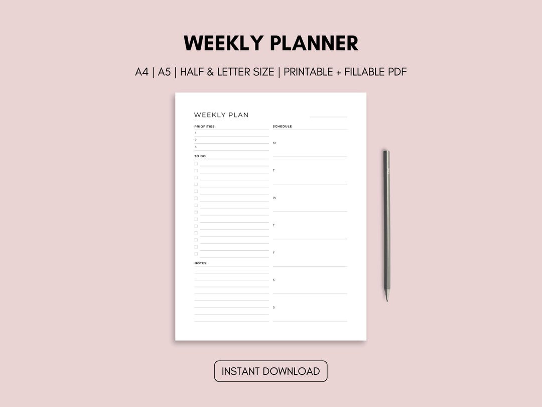 Weekly Planner | to Do List | Schedule Agenda Organizer | A4 A5 Letter ...