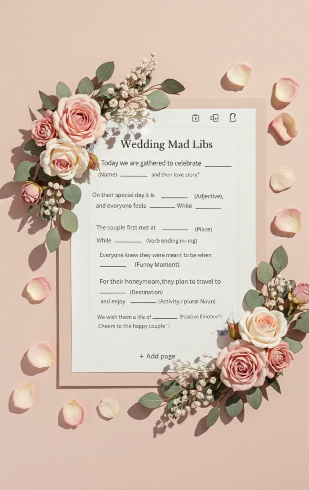 Wedding Mad Libs Printable, Funny Wedding Game, Bridal Shower Mad Lib