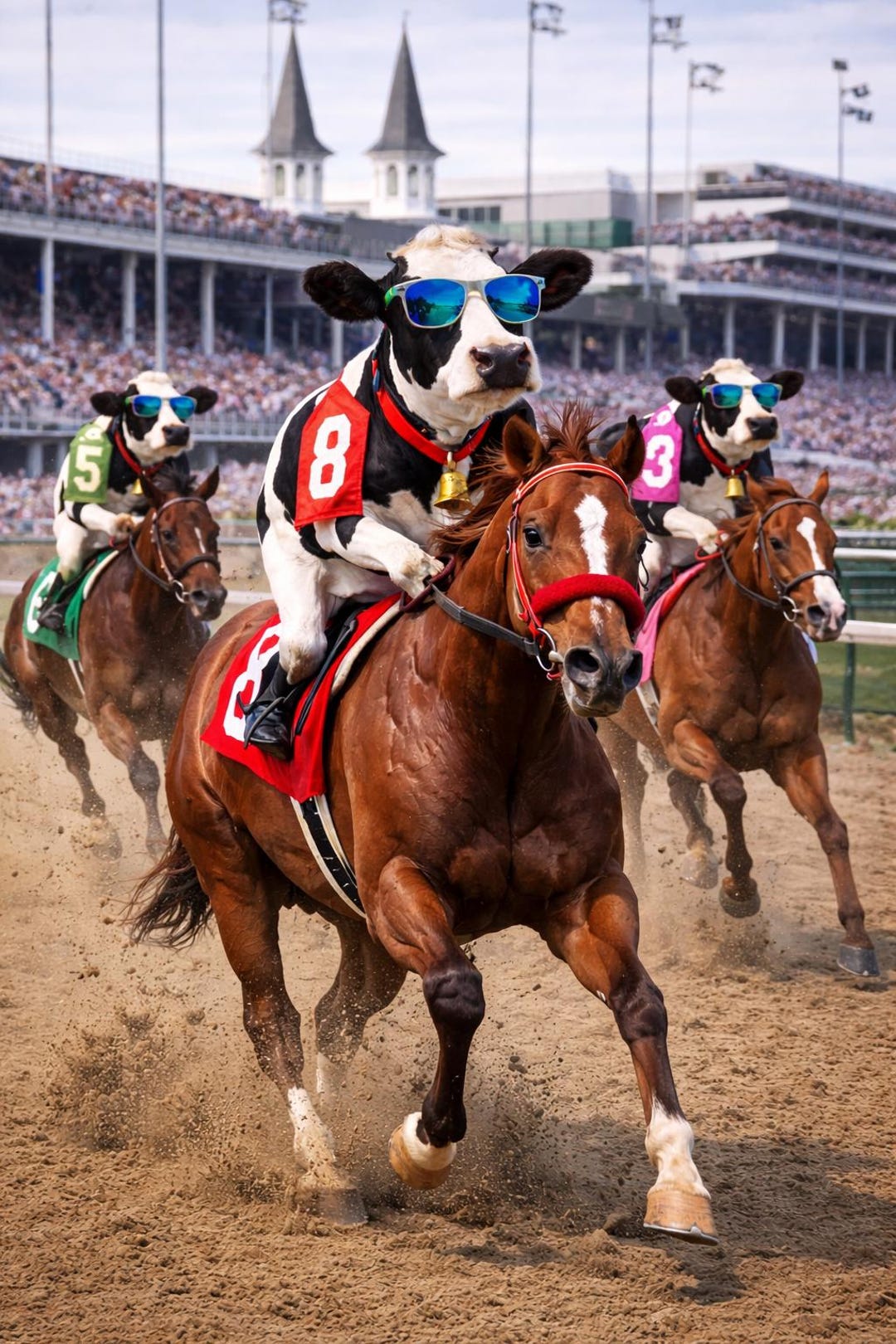 Funny Cow Horse Racing Wall Art – Kentucky Derby Style Animal Print - Etsy
