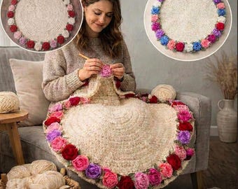 Crochet Rose Pattern Beginner Friendly Rose Blanket Pattern Pdf Round Afghan Rose Bouquet Blanket Tutorial Dimensional Floral Throw Heirloom