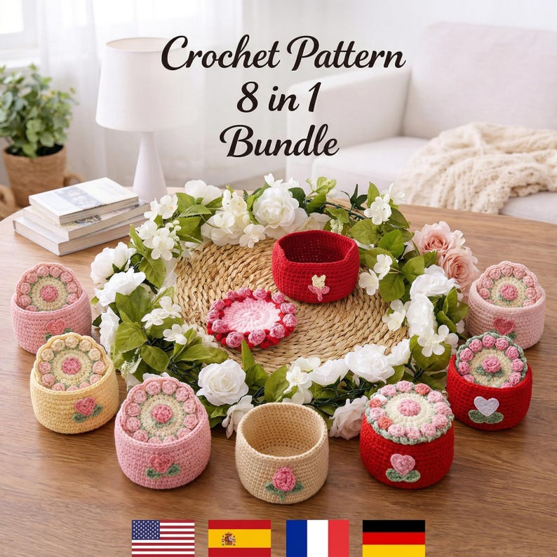 Crochet Coaster Pattern Bundle Beginner Friendly PDF Guide Instant Download Tutorial Digital File Sunflower Amigurumi Design Floral Coaster Set Kitchen Table Decor Handmade Gift Idea Easy Crochet Project Step By Step Instructions Cotton
