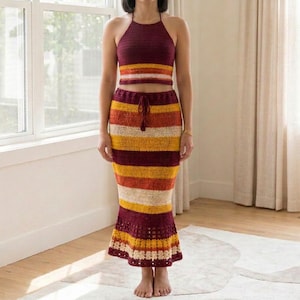 Crochet Halter Top Maxi Skirt Pattern Two Piece Set Crochet PDF Pattern Digital Download Instant Download Beginner Beachwear Outfit Vacation