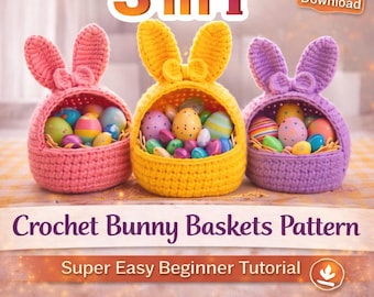 Crochet Bunny Easter Basket Pattern PDF – Pink Bunny Egg Holder – Amigurumi Easter Decor – DIY Spring Gift Basket