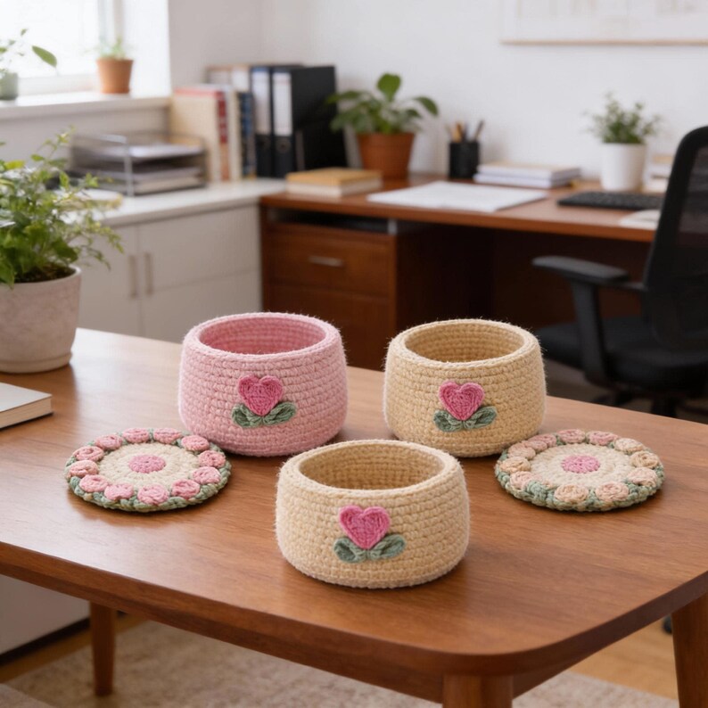 Sunflower Crochet Pattern Amigurumi Coaster Design Beginner Friendly PDF Guide Instant Download Tutorial Bundle Floral Coaster Set Kitchen Table Decor Handmade Gift Idea Easy Crochet Project Cotton Yarn Pattern Flower Pot Holder Cup Coaster