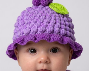 Patrón de gorro de bebé de ganchillo con diseño de uvas. Patrón PDF de gorro de ganchillo para recién nacido. Descarga digital instantánea. Colección de regalos para baby shower.