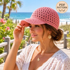 Crochet Visor Cap Pattern, Summer Sun Hat for Women, Beginner PDF Digital Download