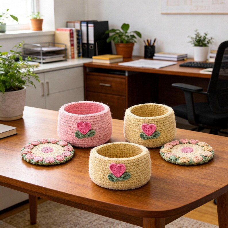 Crochet Coaster Pattern Beginner Friendly Pdf Guide Instant Download Tutorial Bundle Sunflower Amigurumi Design Flower Pot Holder Bobbiny image 7