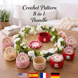 Patrón de juego de posavasos de crochet, posavasos amigurumi de crochet, guía en PDF para principiantes