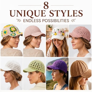 Crochet Baseball Cap Pattern 8 in 1 Bundle Summer Hat Crochet PDF Pattern Digital Download Instant Download Beginner Tutorial Guide