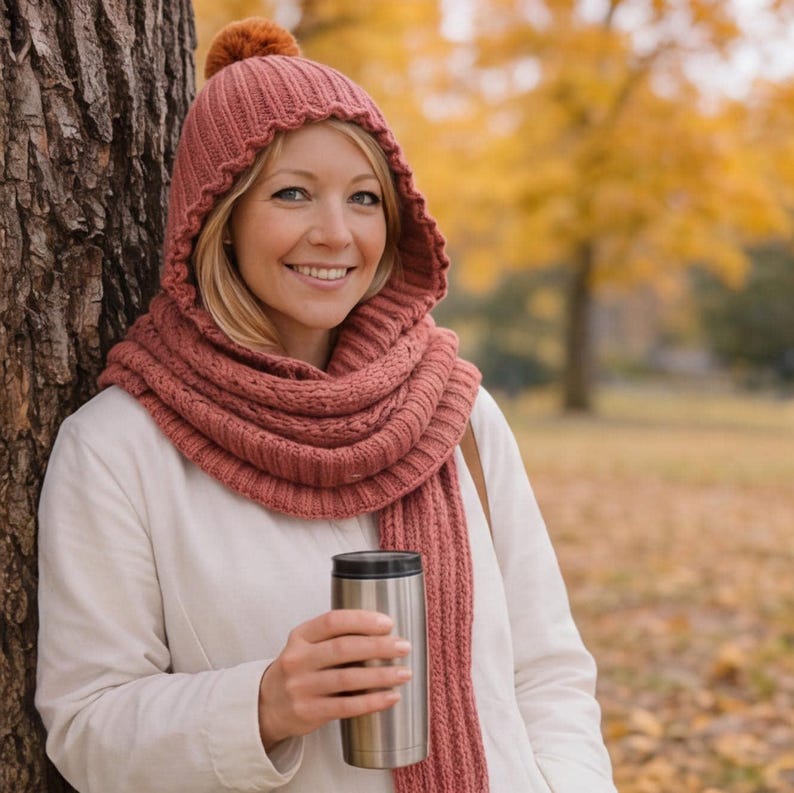 Crochet Hooded Scarf Beanie Pattern Winter Hooded Cowl Set Crochet PDF ...