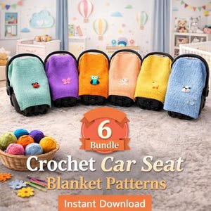 Crochet car seat blanket pattern baby car seat cover pdf infant travel blanket hooded car seat cozy animal applique design