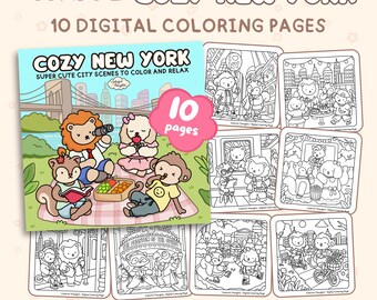 Nueva York acogedora (Combo 2): Libro para colorear con escenas urbanas divertidas para adultos y adolescentes