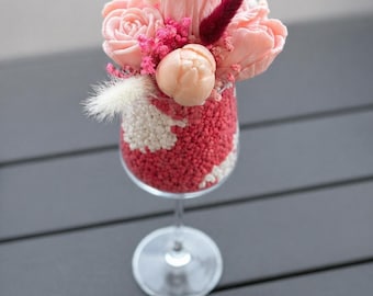 Handmade wax flowers in a glass jar, gift idea for women | Eternal flowers | Decoration | Pink flower arrangement