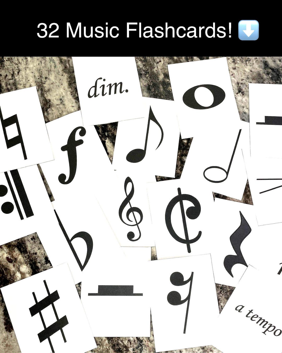 32 Music Flashcards|notes, Clefs, Dynamics, Rests, Sharp, Flat, Repeat ...