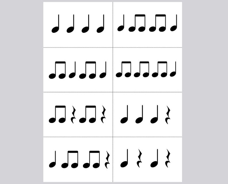 Music Rhythm Flashcards|quarter Notes, Eighth Notes and Quarter Rests ...
