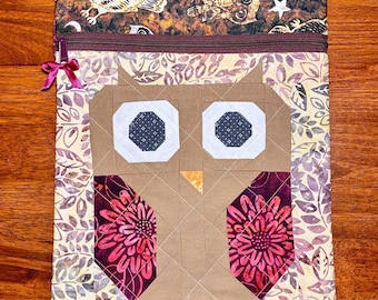 Owl Project Bag for Cross Stitch - Craft Storage Tote for Crochet, Knitting, Needlepoint